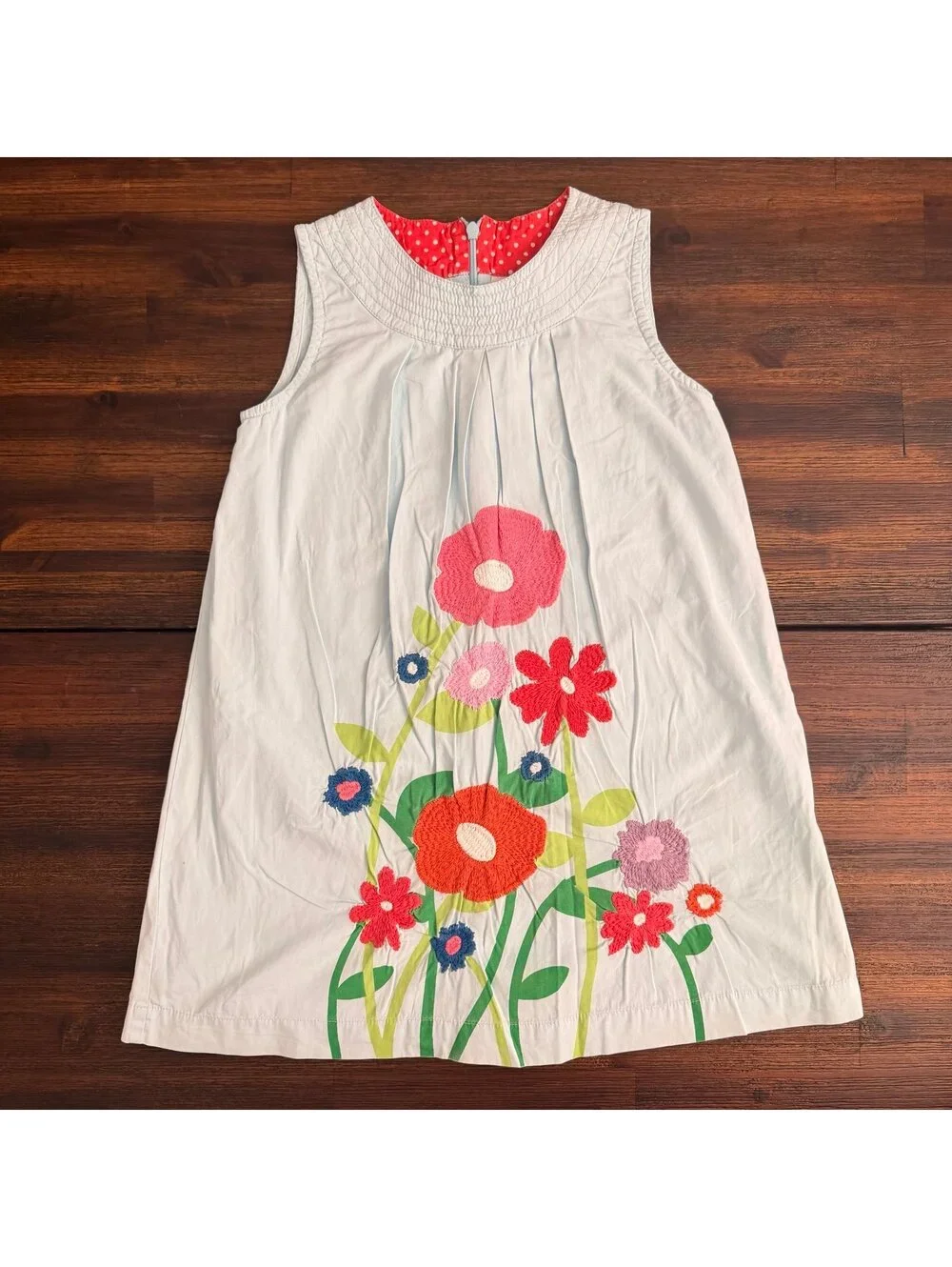 Mini Boden Light Blue Floral Embroidered Sun Dress Size 4-5